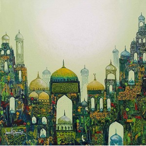 Javed Qamar, 15 x 15 inch, Acrylic on Canvas, Calligraphy Painting, AC-JQ-208